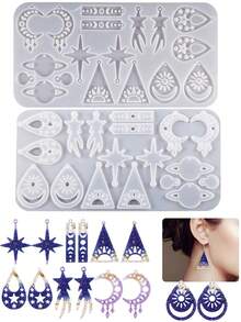 1 件月球天空流星天文耳环模具 - 硅胶环氧树脂铸造珠宝制作工具，带星夜设计 - DIY 吊坠钥匙链配件创造者 - 白色 - 查看 10