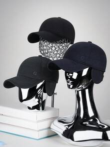 1pc Thick Thermal Lined Baseball Cap With Ear Muffs, Windproof Winter Hat For Men - Cotton Large Dense Dot Material Embroidery G Stick - View 4