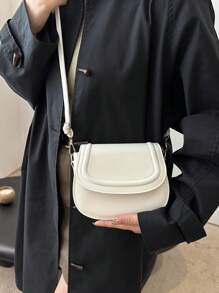 Fashionable Solid Color Embossed Mini Saddle Crossbody Bag - White - View 6