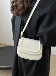 Fashionable Solid Color Embossed Mini Saddle Crossbody Bag - White - View 5
