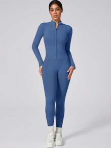 1 Set Women Matte Long Sports Suit, Outdoor Base Layer Zip Jacket, Elastic Butt-Lifting Sports Pants