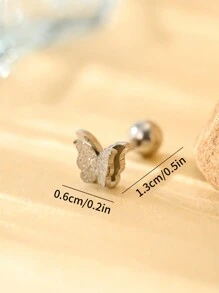 1件简约不锈钢双层蝴蝶耳夹耳环，适合日常佩戴 - 銀色 - 查看 11