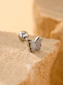 1件简约不锈钢双层蝴蝶耳夹耳环，适合日常佩戴 - 銀色 - 查看 8