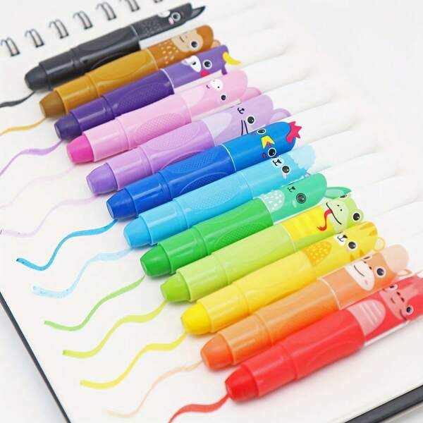 Set de 12 lápices de cera gigantes adorables para niños pequeños, 12 colores lavables, lápices grandes y sedosos para colorear, dibujar, juguetes para niños, útiles escolares, juguetes sensoriales, guardería, juguetes preescolares, regreso a la escuela