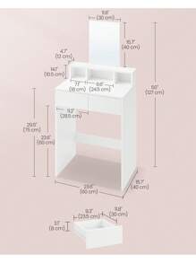 VASAGLE Modern White Dressing Table With 2 Drawers, Large Mirror, Anti-Tip Kit - White - View 7