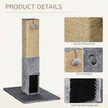 PawHut Cat Tree Scratching Post For Indoor Cats 79cm Jute Scratcher Climber W/ Carpet Base Dangling Toy - Grey - View 4