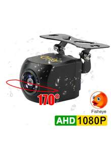 1080P AHD 汽车后视备用摄像头，星光夜视，防水，170 度广角鱼眼镜头，全高清通用车辆倒车摄像头 - 黑色 - 查看 2