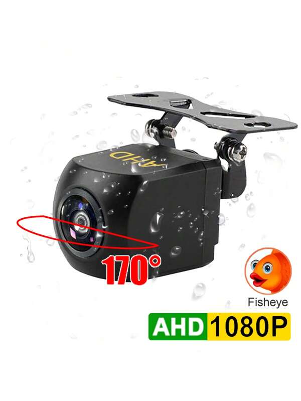 Câmera de Ré para Veículo AHD 1080P, Visão Noturna com Luz Estelar, À Prova d'Água, Lente Olho de Peixe Grandangular de 170 Graus, Câmera Reversa Universal Full HD para Veículos