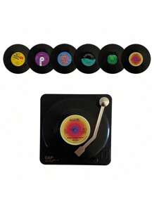 Set van 6 stuks - Vintage Vinylplaat Onderzetters met Houder - Premium Antislip, Hittebestendige Onderzetters voor Stijlvolle Woondecoratie en Bescherming van Drinkgerei - Veel kleurig - Bekijken 14