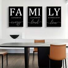 Set de 3 pósteres de lona con citas familiares minimalistas en blanco y negro sin marco, decoración estética de la habitación, pintura artística impermeable de lona para regalo, sala de estar, dormitorio, comedor, decoración del hogar y la residencia estudiantil