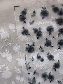 1 Black Rose Japanese 5d 3D Thin Transparent Night Black And White Rose Nail Sticker Retro Semi Transparent Blood Red Rose Nail Sticker DIY Nail Sticker Comes With Adhesive Black And White Rose Flower Nail Sticker Nails Nail Supplies - Multicolor - View 2