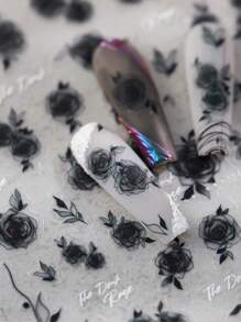 1 Black Rose Japanese 5d 3D Thin Transparent Night Black And White Rose Nail Sticker Retro Semi Transparent Blood Red Rose Nail Sticker DIY Nail Sticker Comes With Adhesive Black And White Rose Flower Nail Sticker Nails Nail Supplies - Multicolor - View 1