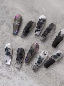 1 Black Rose Japanese 5d 3D Thin Transparent Night Black And White Rose Nail Sticker Retro Semi Transparent Blood Red Rose Nail Sticker DIY Nail Sticker Comes With Adhesive Black And White Rose Flower Nail Sticker Nails Nail Supplies - Multicolor - View 3