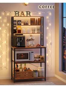 VASAGLE Kitchen Storage Rack, Coffee Bar, Baker's Rack, Total 6 Shelves And 6 Hooks, For Microwave, Steel Frame, Industrial, 40 X 80 X 167 Cm, Rustic Brown And Black