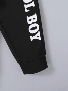 2 件套年轻男孩休闲街头风格赛车图案长袖连帽衫和运动裤，秋季 - 白色 - 查看 8