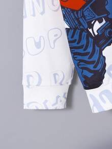 2 件套年轻男孩休闲街头风格赛车图案长袖连帽衫和运动裤，秋季 - 白色 - 查看 6