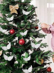 12 pièces Ailes d'ange en plastique pour artisanat Mini 3D Ornements d'arbre de Noël Pendentifs vintage chic à suspendre pour artisanat DIY Fête de Noël Décoration