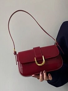 Burgundy Vintage Red Vixen Leather Square Handbag, Versatile Shoulder/Underarm Bag With Horseshoe Clasp, Detachable Dual Straps, Suitable For Girls, Ladies, Students, Career Starters, Office Workers, Commuting, School Outfits - Burgundy Red, Fashionable Burgundy Bag, Retro Inspired Bag For Women