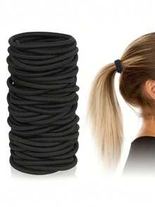 100 件 - 10 件黑色弹性发带 - 纤细橡皮筋，适合马尾辫和高髻，耐用针织款式，非常适合女性 - 彩色 - 查看 2