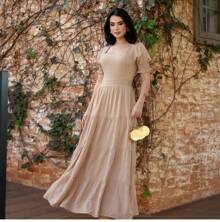 LUXURY LONG DRESS, ELEGANT, PLAIN, SHORT SLEEVES - Màu be - Xem 1