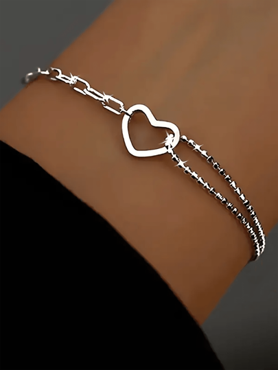 BALMORA 1 szt. Minimalistyczna bransoletka z ogniwami ze srebra próby 925 Bransoletka w kształcie serca Elegancka biżuteria z łańcuszkiem na rękę Dekoracja Nisza dla dziewczyny/kobiety/dziewczyny/matki Retro Party Prezent na randkę Codzienne noszenie Prezent urodzinowy