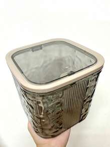 1 Piece Stylish And Luxury Desktop Trash Can Storage Box Snap Closing And Opening For Bedside Mini Desktop Trash Can Multipurpose Organizer With Click Lid Cosmetic And Makeup Holder Mini Desktop Trash Can Desktop Storage Box Snap Closing And Opening Storage Box - 灰色 - 查看 11