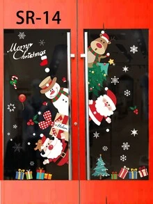 1套卡通圣诞老人雪人麋鹿DIY装饰窗贴圣诞装饰贴纸静电贴窗户贴圣诞新年场景布置 - 彩色 - 查看 8