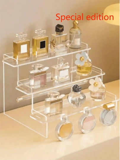 1 st-akryl kosmetikaorganisator, flerlagers transparent displayställ, lämplig för parfym, smycken, hudvårdsprodukter, kosmetika, badrum, sovrum, heminredning, förstärkt och robust trapetsformad design