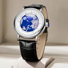 LIGE Globe Print Round Dial Quartz Watch - White - View 3