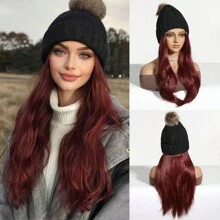 Knitted Hat With 18 Inch Synthetic Long Natural Straight Stylish Hair Extensions,Knitted Hat Wig For Women Halloween, Christmas, Party And Daily Use
