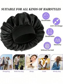 Awegeo Damska jednokolorowa czapeczka z szerokim rondem, elastyczna, satynowa, miękka, wygodna, oddychająca, codzienna pielęgnacja włosów, czapeczka do spania