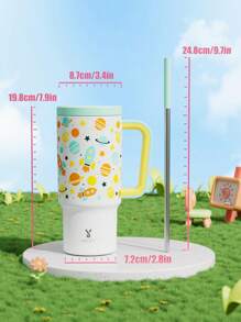 24盎司带把手保温杯，真空隔热不锈钢旅行杯，带吸管，真空隔热水瓶，可重复使用的不锈钢水瓶 - 保温/保冷长达24小时 - 白色 - 查看 5