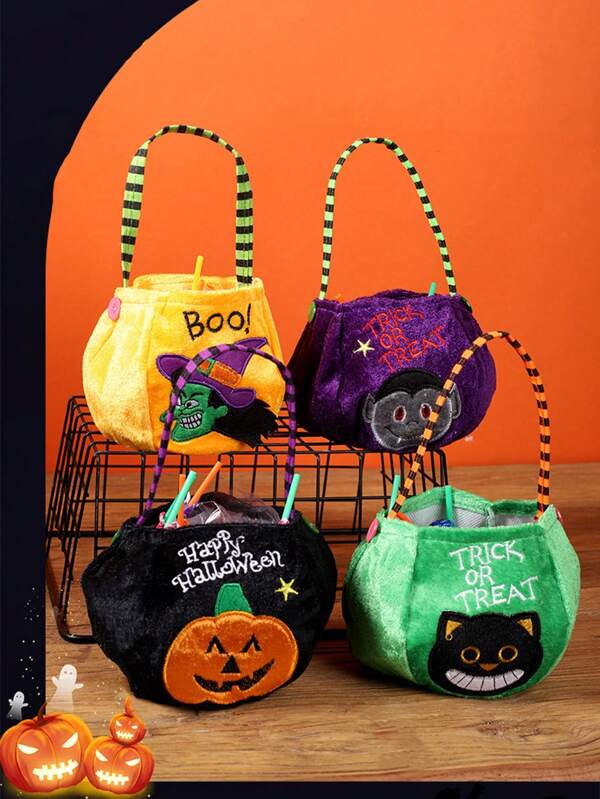 1 pieza Bolsa de regalo de dulces de Halloween, bolsa con forma de calabaza para trucos o dulces para decoración de fiesta de niños
