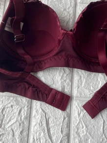 Bra With Reinforced Lace Details And Adjustable Straps Premium Polyamide - Màu Đỏ Sâu - Xem 3