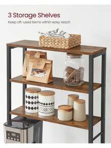 VASAGLE Kitchen Storage Rack, Coffee Bar, Baker's Rack, Total 6 Shelves And 6 Hooks, For Microwave, Steel Frame, Industrial, Rustic Brown And Black