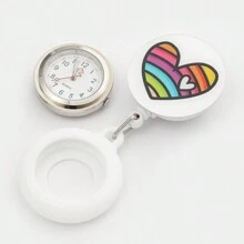1 件彩虹心形设计护士手表，带大表盘、拉环可调节表带、新奇护士/医生怀表