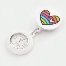 1 件彩虹心形设计护士手表，带大表盘、拉环可调节表带、新奇护士/医生怀表
