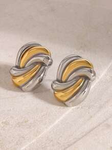 Uworld 1pc 18K Gold Plated Stainless Steel Wave Pattern Hoop Earrings, Fashionable Summer New Jewelry Suitable For Women To Wear Everyday