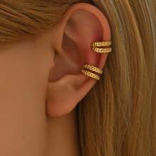 1 Pair Stainless Steel Gold Color Ear Clip, Unique Small Jewelry For Piercing-Less Ears, Daily Wear