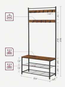 VASAGLE Coat Rack, Coat Stand With Shoe Storage Bench, Hall Tree With Shoe Rack, 3-In-1 Design, Steel Frame, For Hallway, Entrance, 32 X 85 X 175 Cm, Industrial, Rustic Brown And Black - White - View 6