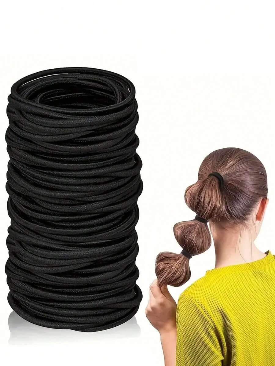 100 件 - 10 件黑色弹性发带 - 纤细橡皮筋，适合马尾辫和高髻，耐用针织款式，非常适合女性 - 彩色 - 查看 1