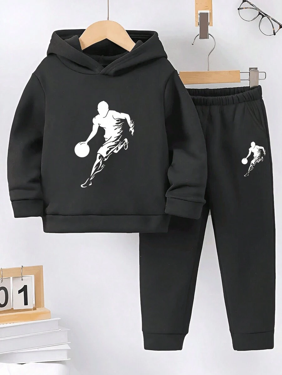 Tween Boys Hooded Sweatshirt And Pants Set - Black - View 1