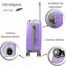 20 Inch Carry-On Suitcase Retractable Handle Double Removable Wheels Lightweight Unchecked - Lilac Purple - View 3