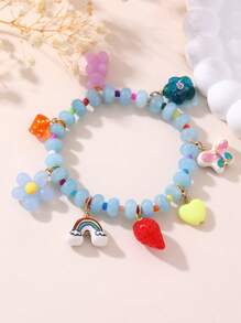 NAIZHU 1/4pcs Cross-Border Luxury Colorful Dopamine Glass Bead Stone Beaded Bracelet, Ceramic, Glass And Acrylic Strawberry Flower Mushroom Element Funky Jewelry, Random Colored Rice Beads - Multicolor - View 14