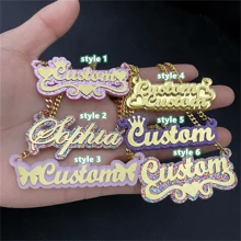 Customized Personalized Name Necklace - Gold Chain Personalized - Acrylic Name Necklace - Customized Nameplate - Customizable Name Necklace - Gift For Her, Girls - Multicolor - View 4