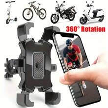 ABS Material Motorcycle & Bicycle Phone Holder, 360 Degree Rotation, Auto Locking Fit Universal Handle, 4-Claw Design, Easy Install GPS Navigation