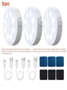 1 pieza/3 piezas/6 piezas Luz con sensor de movimiento, luz nocturna, luz de escalera, regalo creativo, lámpara de mesita de noche con 8 LED, luz nocturna recargable por USB, lámpara para estantería de estudiante (250mAh) - Multicolor - Ver 14