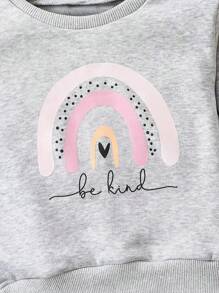 Young Girl 2-Piece Be Kind Rainbow Print Long Sleeve Top And Jogger Pants Set - Soft Non-Stretch Polyester Fabric, Crew Neck, Machine Washable, Casual Outfit , Perfect For Sports, Spring, Fall, And Winter Seasons