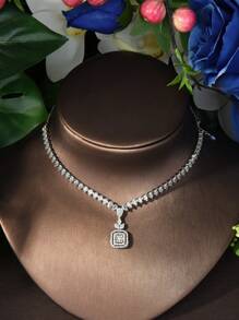 1 Set Cubic Zirconia Block Decorated Jewelry 3 Pieces Set, Suitable As Women's Graduation Gift - Silver - View 5