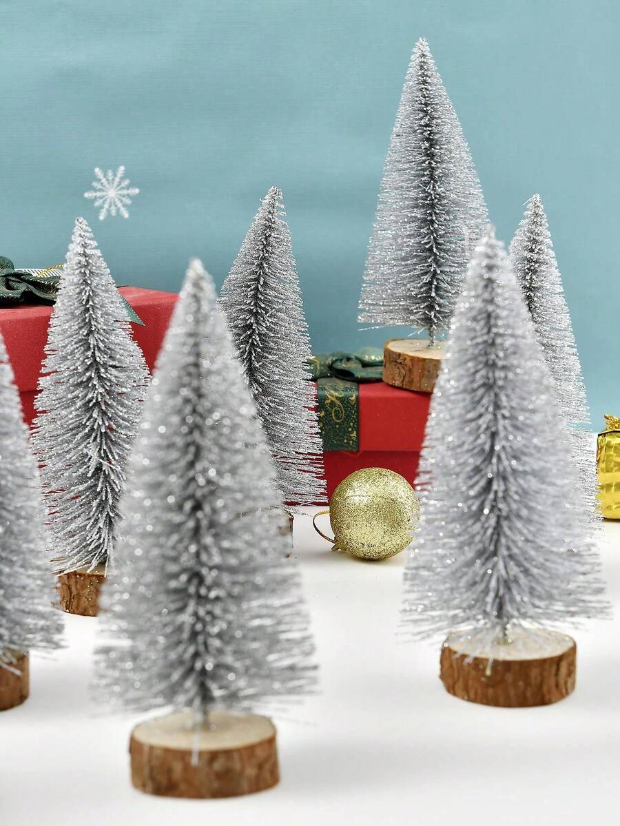10cm/15cm, 6pcs - Christmas Tree, Christmas Decoration, Simulated Christmas Tree, Home Decoration, Desktop Decoration Best Gifts Birthday - Silver - View 1